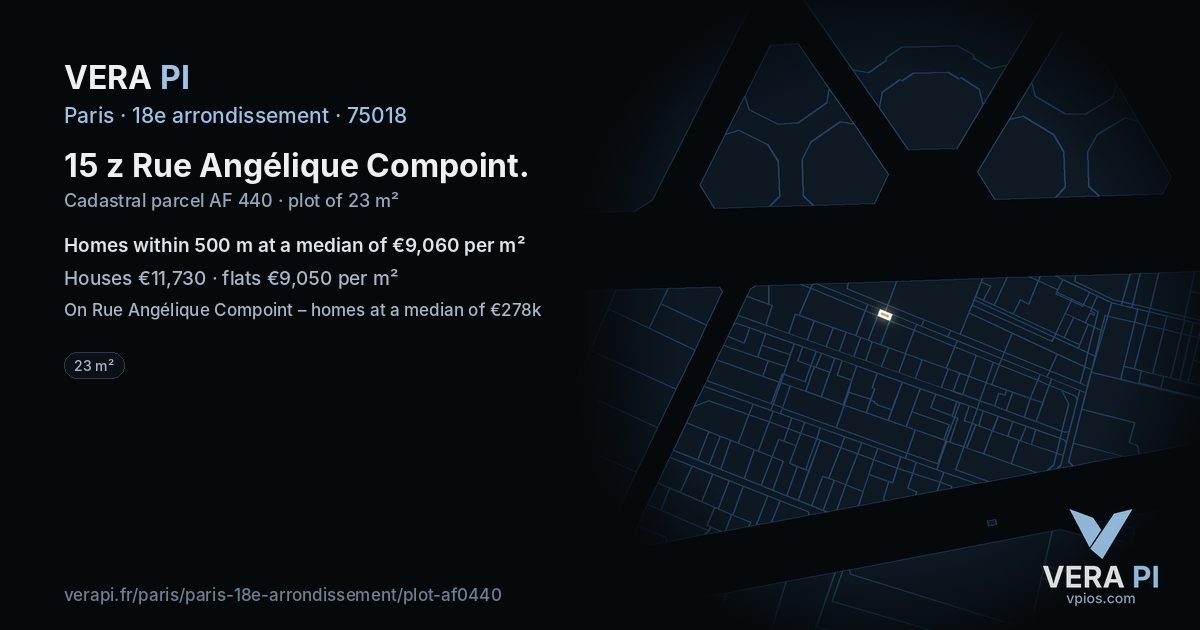 15 z Rue Angélique Compoint, 18e arrondissement at night – the plot lit, the parcels around coloured by the prices near them