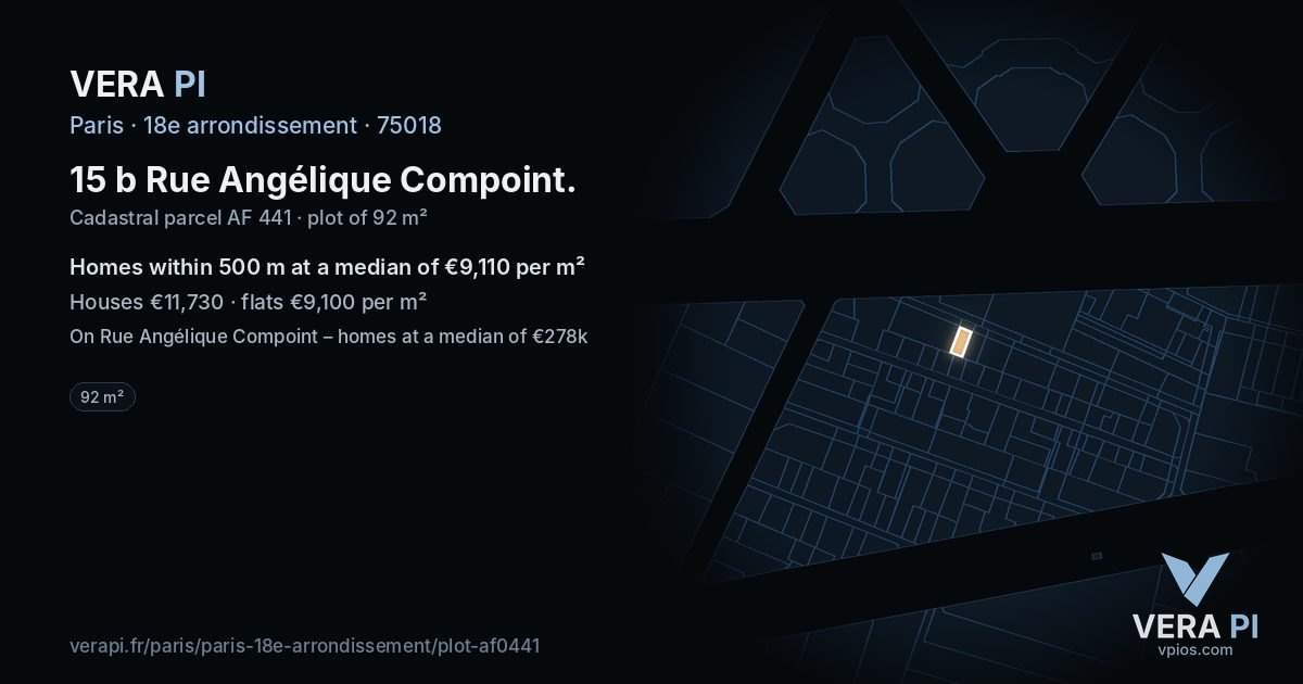 15 b Rue Angélique Compoint, 18e arrondissement at night – the plot lit, the parcels around coloured by the prices near them