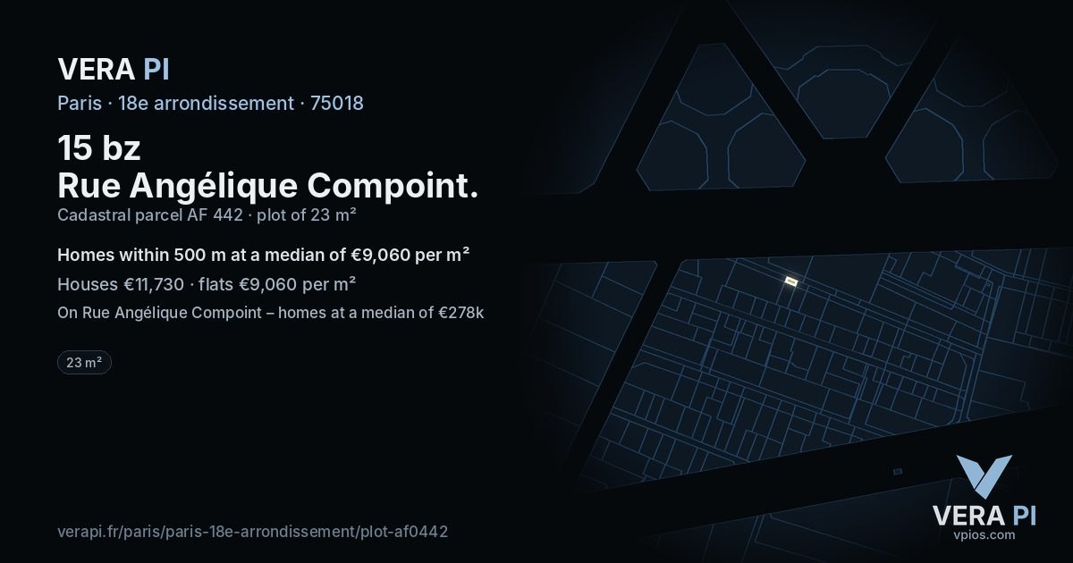 15 bz Rue Angélique Compoint, 18e arrondissement at night – the plot lit, the parcels around coloured by the prices near them
