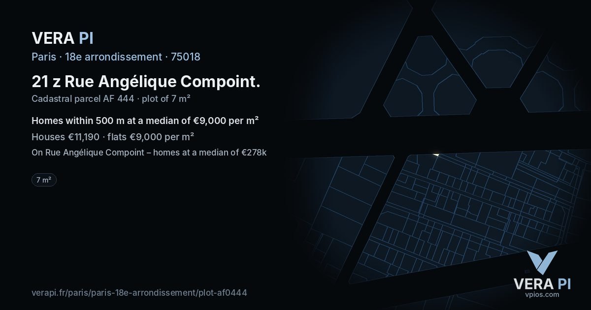 21 z Rue Angélique Compoint, 18e arrondissement at night – the plot lit, the parcels around coloured by the prices near them