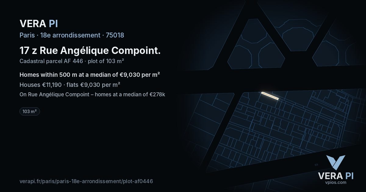 17 z Rue Angélique Compoint, 18e arrondissement at night – the plot lit, the parcels around coloured by the prices near them