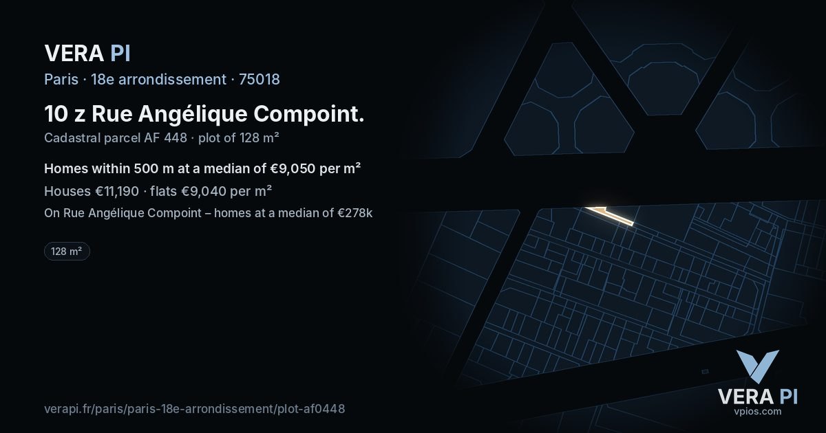 10 z Rue Angélique Compoint, 18e arrondissement at night – the plot lit, the parcels around coloured by the prices near them