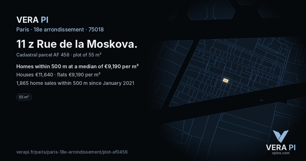 11 z Rue de la Moskova, 18e arrondissement at night – the plot lit, the parcels around coloured by the prices near them