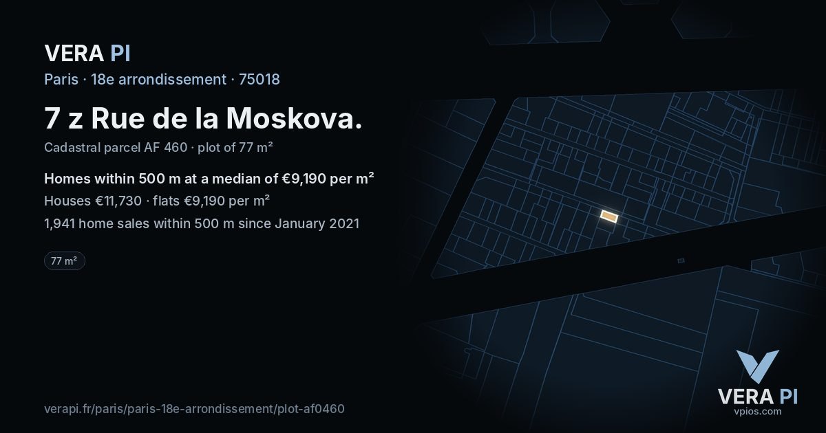 7 z Rue de la Moskova, 18e arrondissement at night – the plot lit, the parcels around coloured by the prices near them