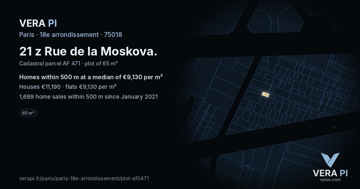 21 z Rue de la Moskova, 18e arrondissement at night – the plot lit, the parcels around coloured by the prices near them