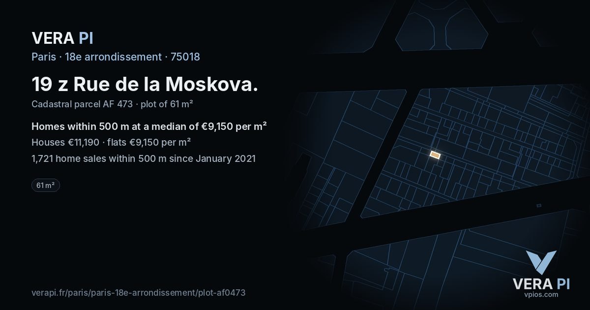 19 z Rue de la Moskova, 18e arrondissement at night – the plot lit, the parcels around coloured by the prices near them
