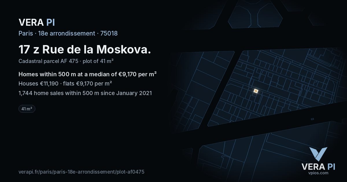 17 z Rue de la Moskova, 18e arrondissement at night – the plot lit, the parcels around coloured by the prices near them