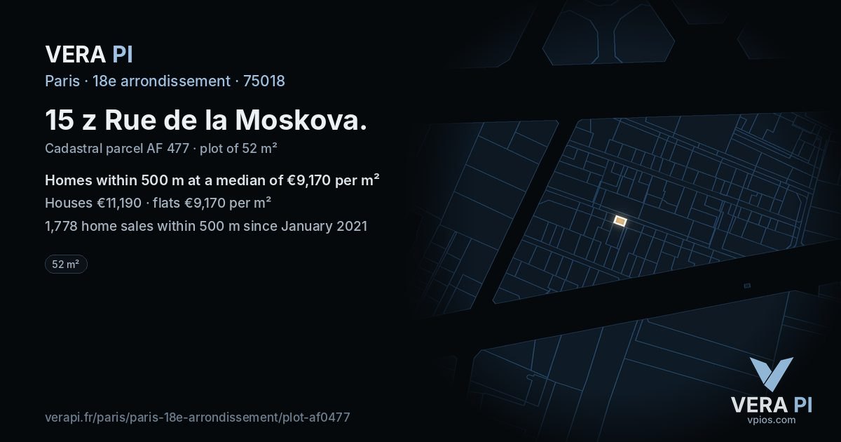 15 z Rue de la Moskova, 18e arrondissement at night – the plot lit, the parcels around coloured by the prices near them