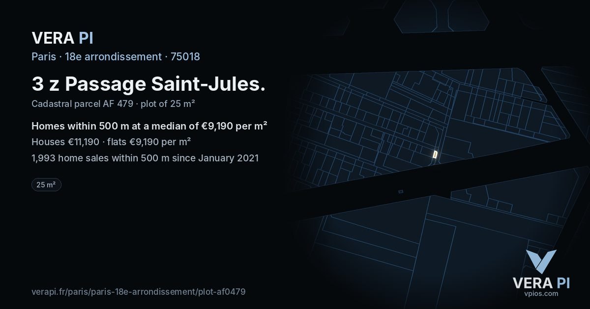 3 z Passage Saint-Jules, 18e arrondissement at night – the plot lit, the parcels around coloured by the prices near them