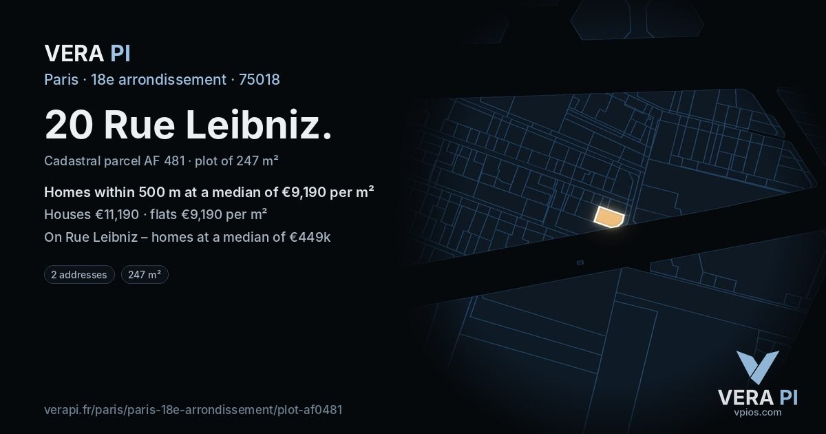 20 Rue Leibniz, 18e arrondissement at night – the plot lit, the parcels around coloured by the prices near them