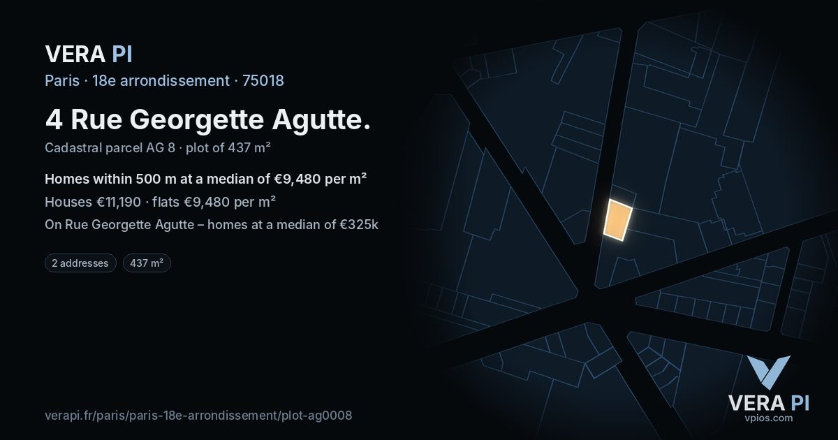 4 Rue Georgette Agutte, 18e arrondissement at night – the plot lit, the parcels around coloured by the prices near them