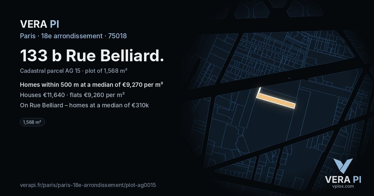 133 b Rue Belliard, 18e arrondissement at night – the plot lit, the parcels around coloured by the prices near them