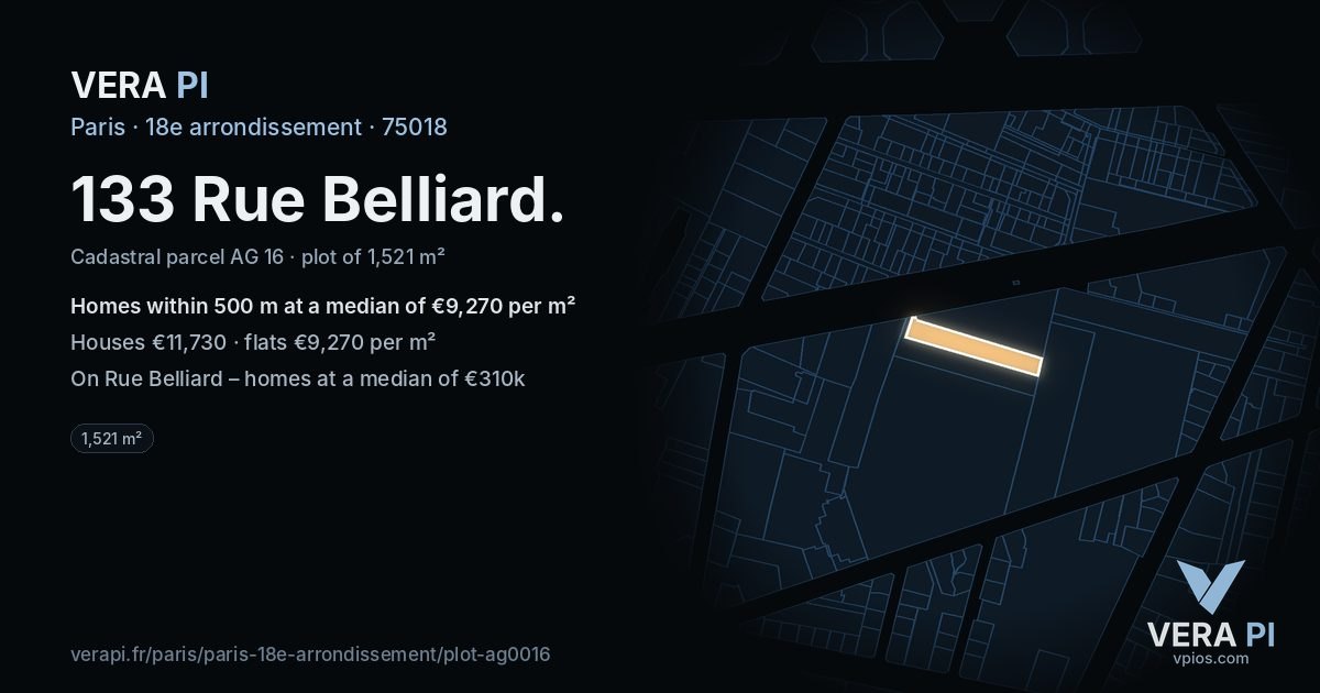 133 Rue Belliard, 18e arrondissement at night – the plot lit, the parcels around coloured by the prices near them