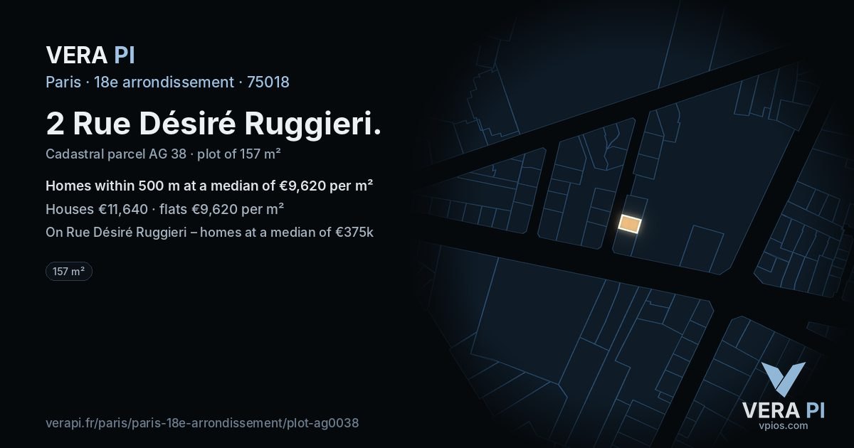 2 Rue Désiré Ruggieri, 18e arrondissement at night – the plot lit, the parcels around coloured by the prices near them