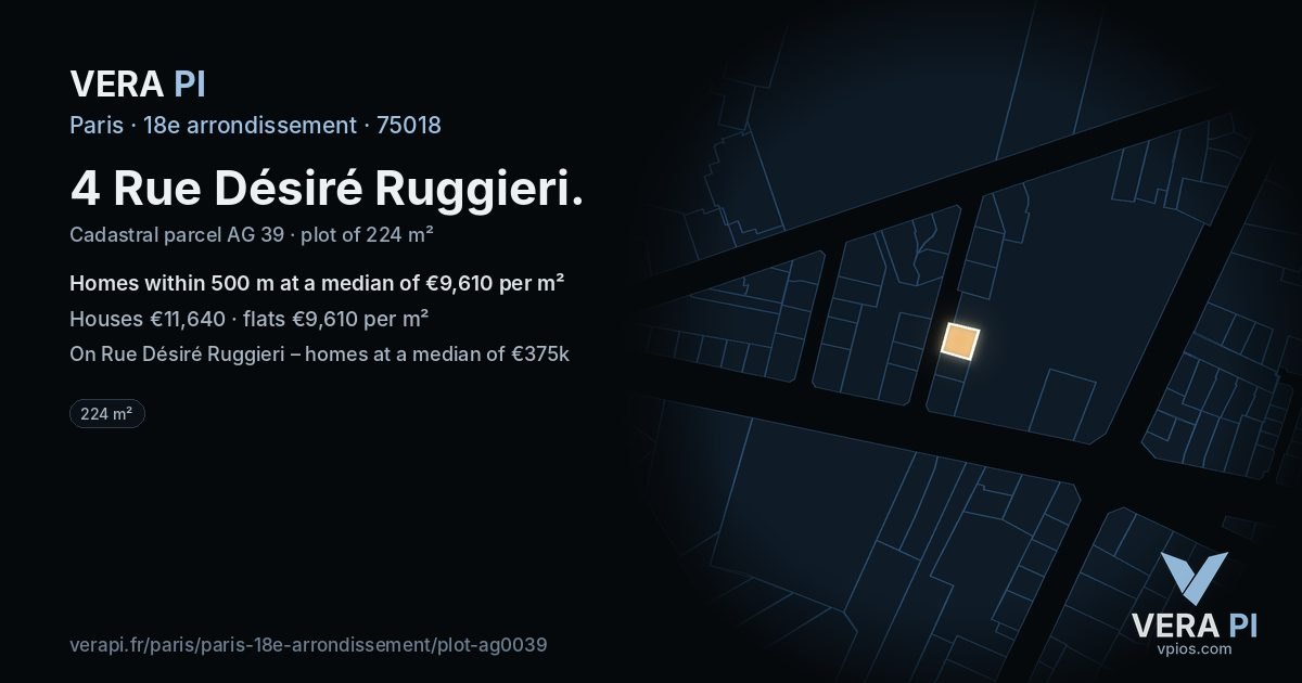 4 Rue Désiré Ruggieri, 18e arrondissement at night – the plot lit, the parcels around coloured by the prices near them