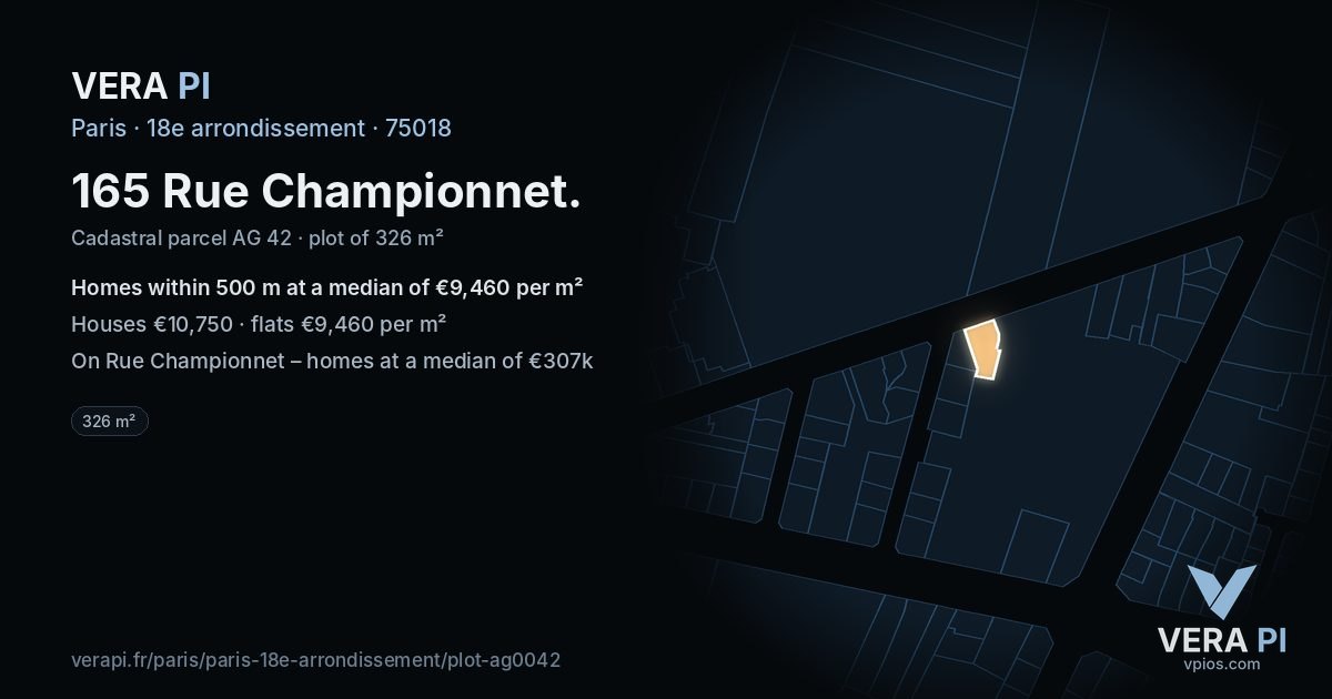 165 Rue Championnet, 18e arrondissement at night – the plot lit, the parcels around coloured by the prices near them