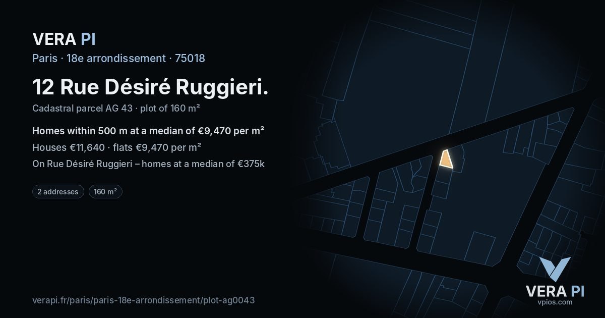 12 Rue Désiré Ruggieri, 18e arrondissement at night – the plot lit, the parcels around coloured by the prices near them