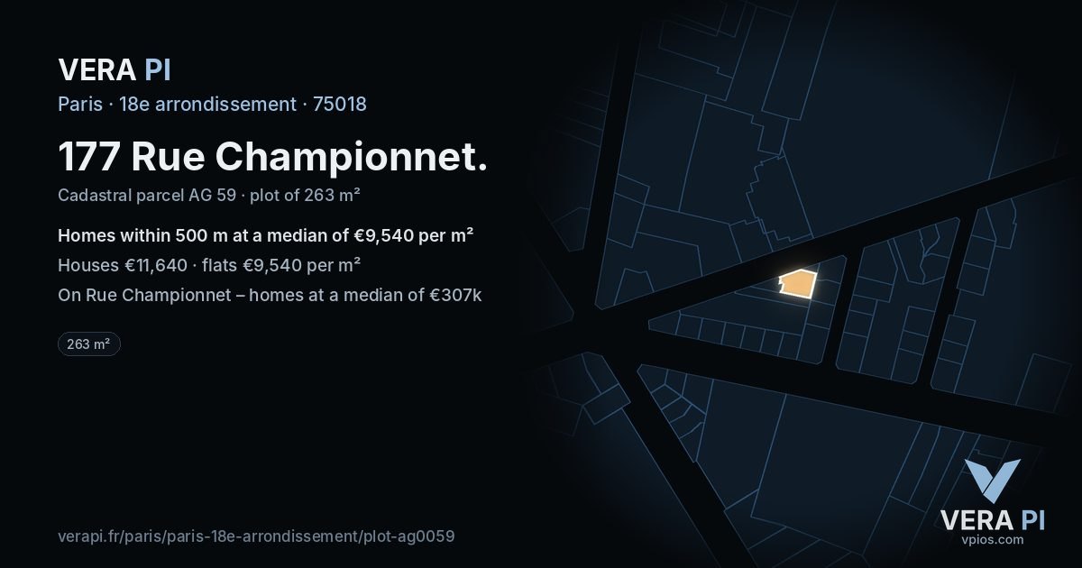 177 Rue Championnet, 18e arrondissement at night – the plot lit, the parcels around coloured by the prices near them