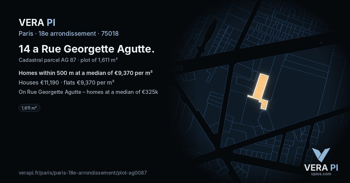 14 a Rue Georgette Agutte, 18e arrondissement at night – the plot lit, the parcels around coloured by the prices near them