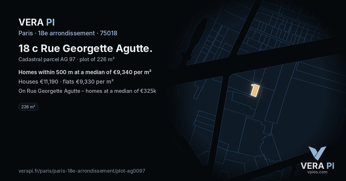 18 c Rue Georgette Agutte, 18e arrondissement at night – the plot lit, the parcels around coloured by the prices near them