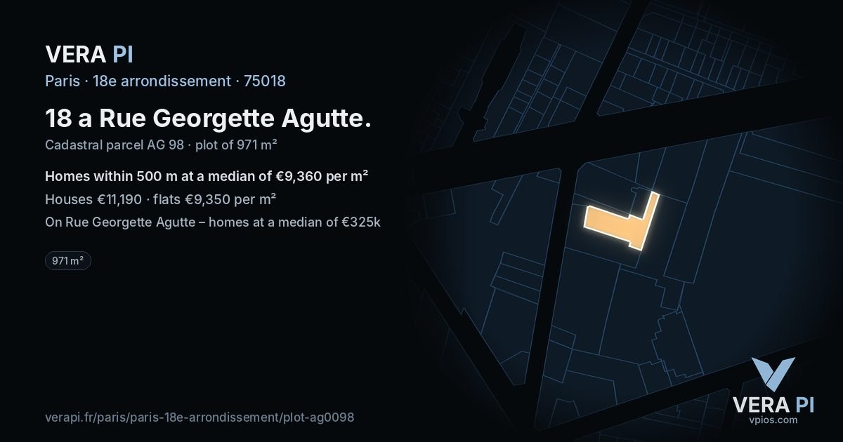 18 a Rue Georgette Agutte, 18e arrondissement at night – the plot lit, the parcels around coloured by the prices near them