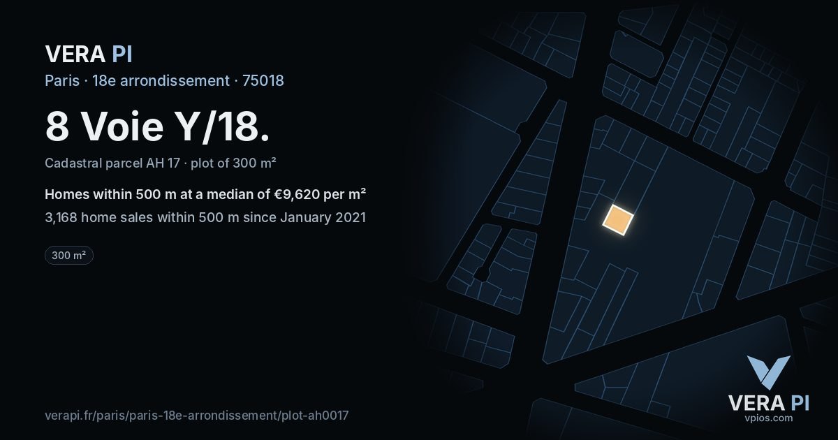 8 Voie Y/18, 18e arrondissement at night – the plot lit, the parcels around coloured by the prices near them