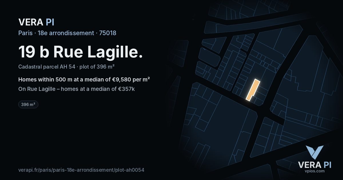 19 b Rue Lagille, 18e arrondissement at night – the plot lit, the parcels around coloured by the prices near them
