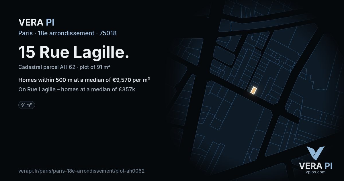 15 Rue Lagille, 18e arrondissement at night – the plot lit, the parcels around coloured by the prices near them