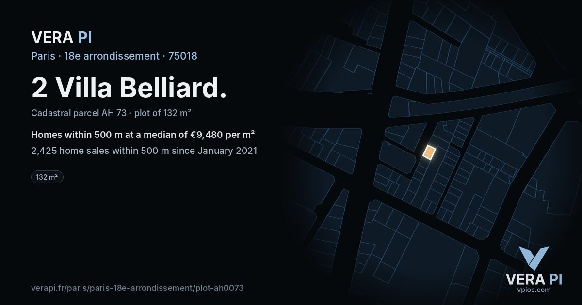 2 Villa Belliard, 18e arrondissement at night – the plot lit, the parcels around coloured by the prices near them