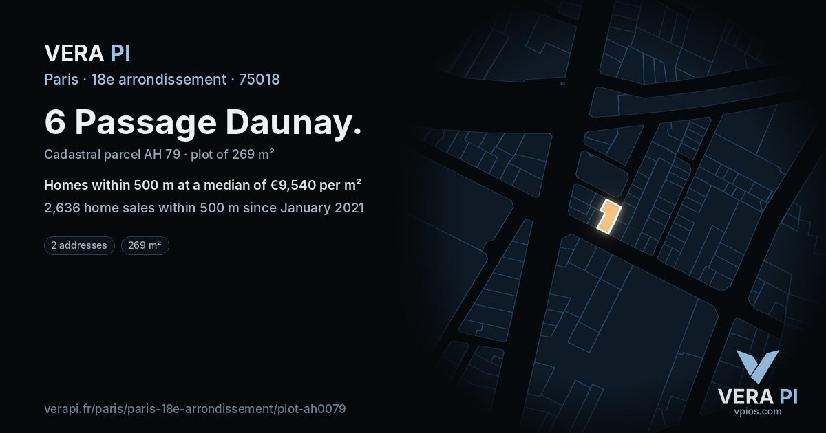 6 Passage Daunay, 18e arrondissement at night – the plot lit, the parcels around coloured by the prices near them