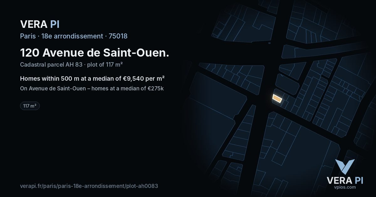 120 Avenue de Saint-Ouen, 18e arrondissement at night – the plot lit, the parcels around coloured by the prices near them