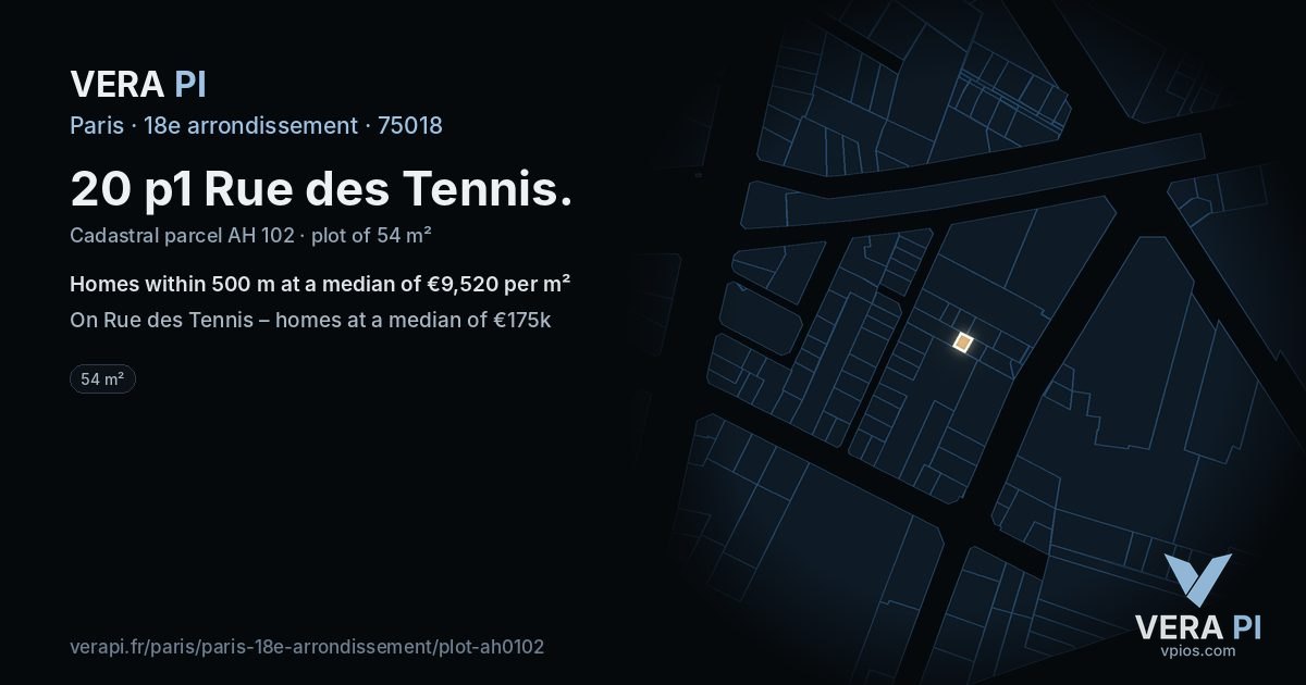 20 p1 Rue des Tennis, 18e arrondissement at night – the plot lit, the parcels around coloured by the prices near them