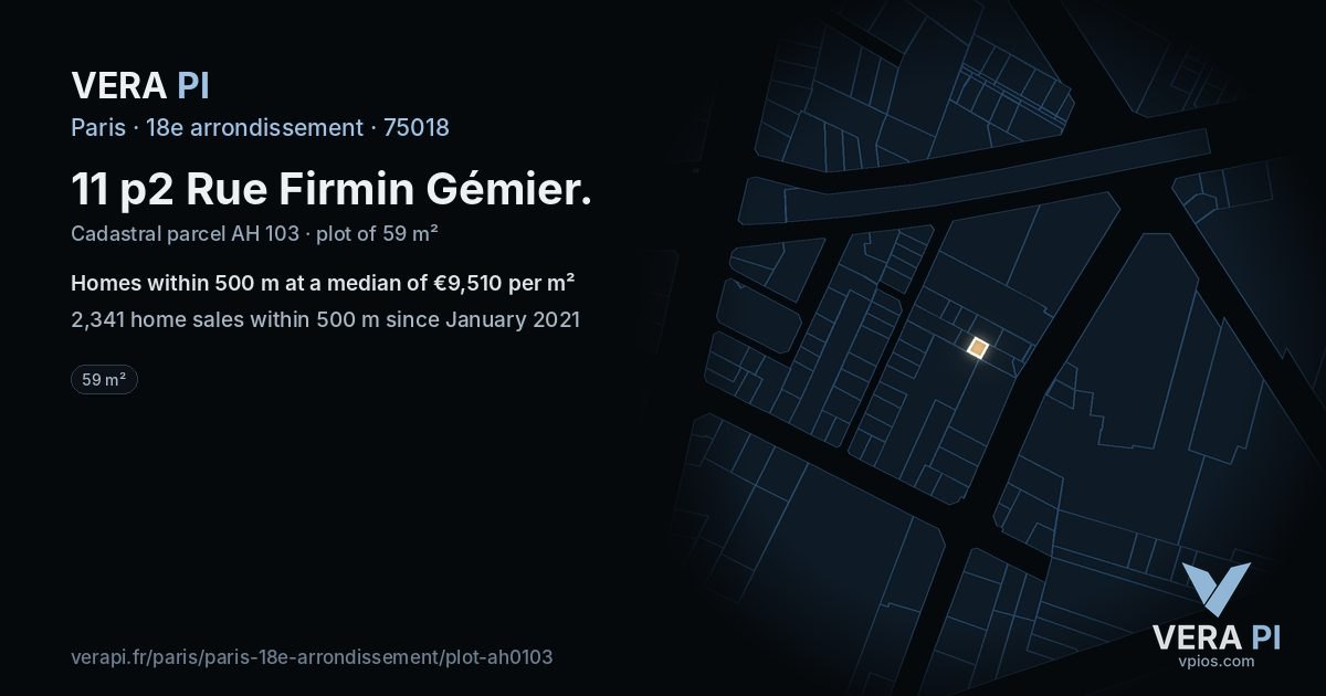 11 p2 Rue Firmin Gémier, 18e arrondissement at night – the plot lit, the parcels around coloured by the prices near them