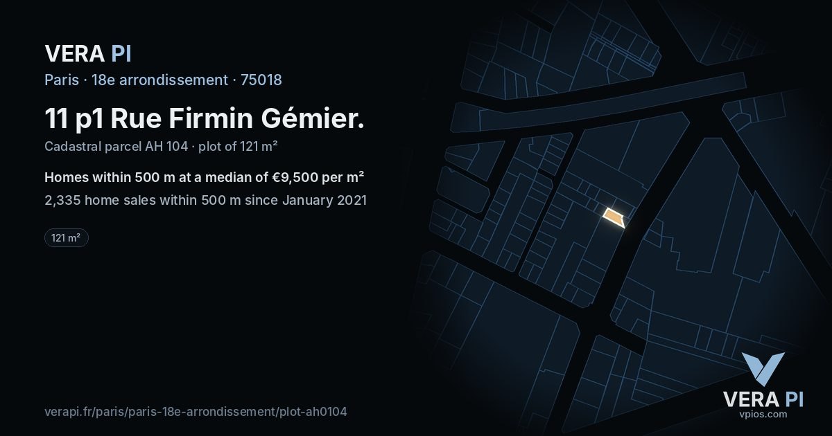 11 p1 Rue Firmin Gémier, 18e arrondissement at night – the plot lit, the parcels around coloured by the prices near them