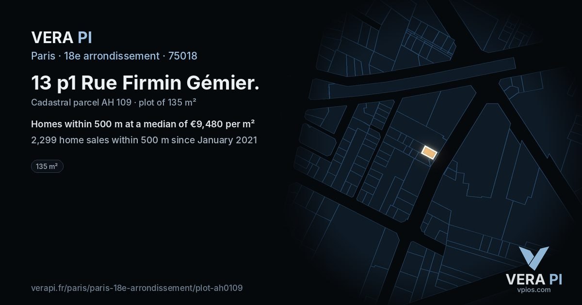 13 p1 Rue Firmin Gémier, 18e arrondissement at night – the plot lit, the parcels around coloured by the prices near them