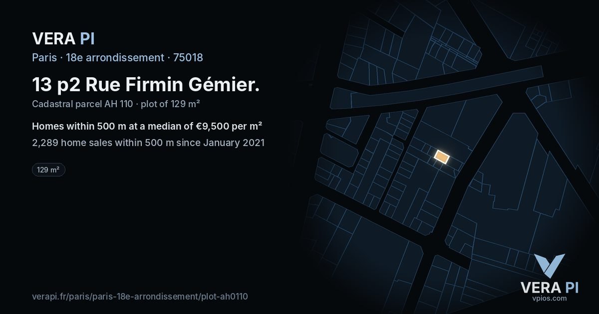13 p2 Rue Firmin Gémier, 18e arrondissement at night – the plot lit, the parcels around coloured by the prices near them