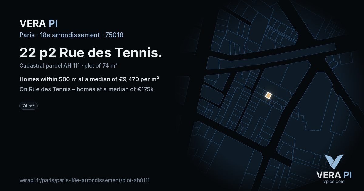 22 p2 Rue des Tennis, 18e arrondissement at night – the plot lit, the parcels around coloured by the prices near them