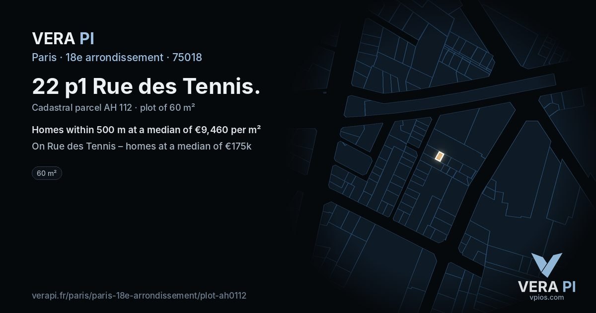 22 p1 Rue des Tennis, 18e arrondissement at night – the plot lit, the parcels around coloured by the prices near them