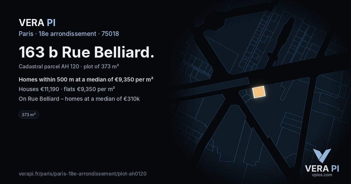 163 b Rue Belliard, 18e arrondissement at night – the plot lit, the parcels around coloured by the prices near them