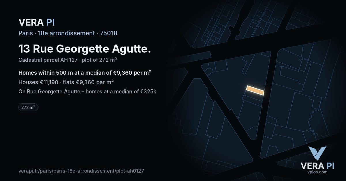 13 Rue Georgette Agutte, 18e arrondissement at night – the plot lit, the parcels around coloured by the prices near them