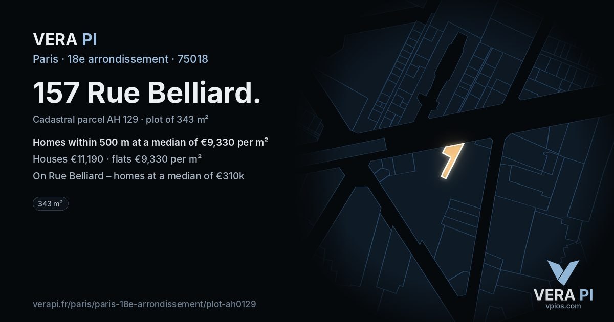 157 Rue Belliard, 18e arrondissement at night – the plot lit, the parcels around coloured by the prices near them