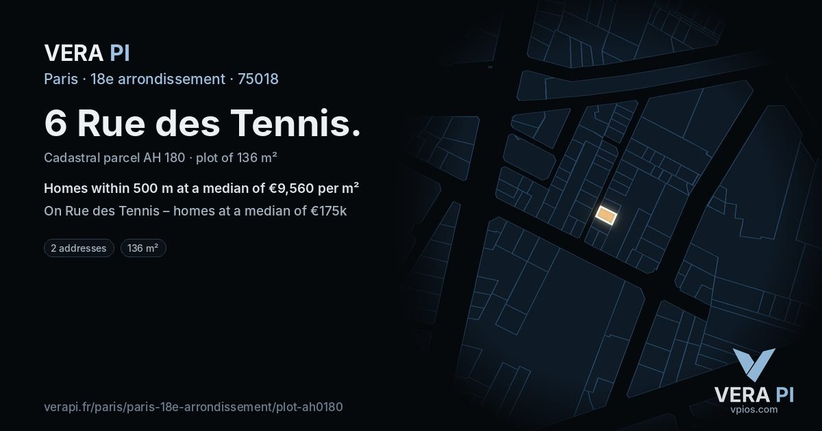6 Rue des Tennis, 18e arrondissement at night – the plot lit, the parcels around coloured by the prices near them