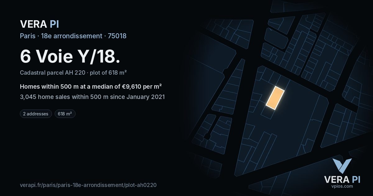 6 Voie Y/18, 18e arrondissement at night – the plot lit, the parcels around coloured by the prices near them