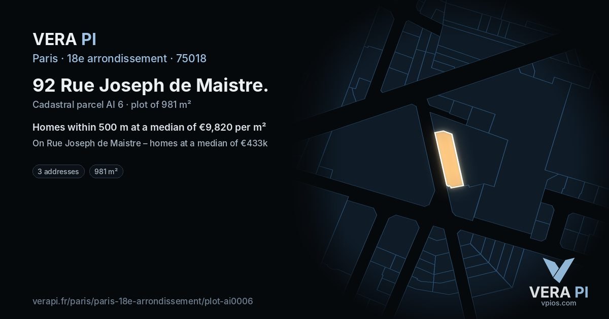 92 Rue Joseph de Maistre, 18e arrondissement at night – the plot lit, the parcels around coloured by the prices near them