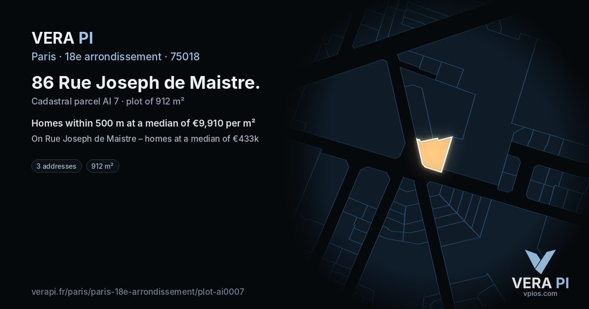 86 Rue Joseph de Maistre, 18e arrondissement at night – the plot lit, the parcels around coloured by the prices near them