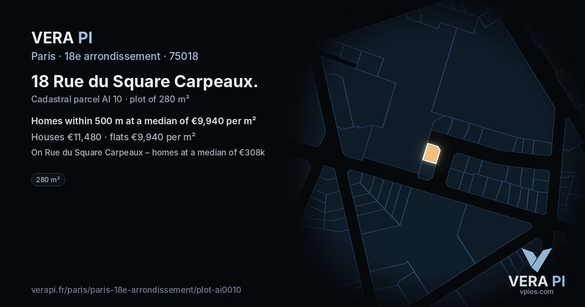 18 Rue du Square Carpeaux, 18e arrondissement at night – the plot lit, the parcels around coloured by the prices near them