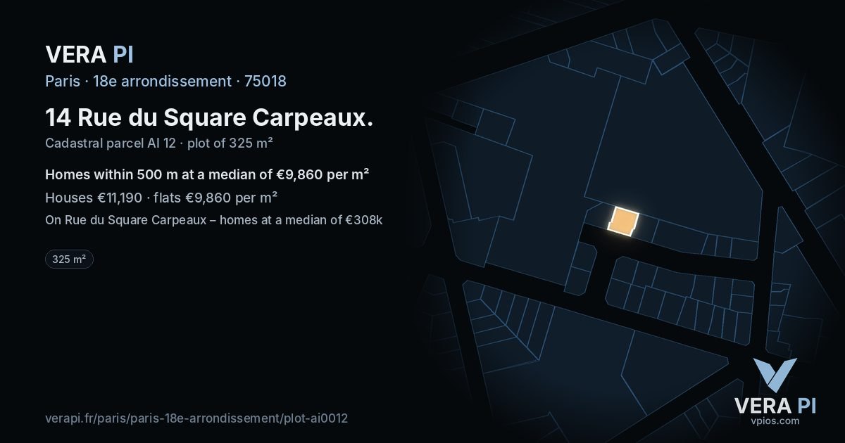 14 Rue du Square Carpeaux, 18e arrondissement at night – the plot lit, the parcels around coloured by the prices near them