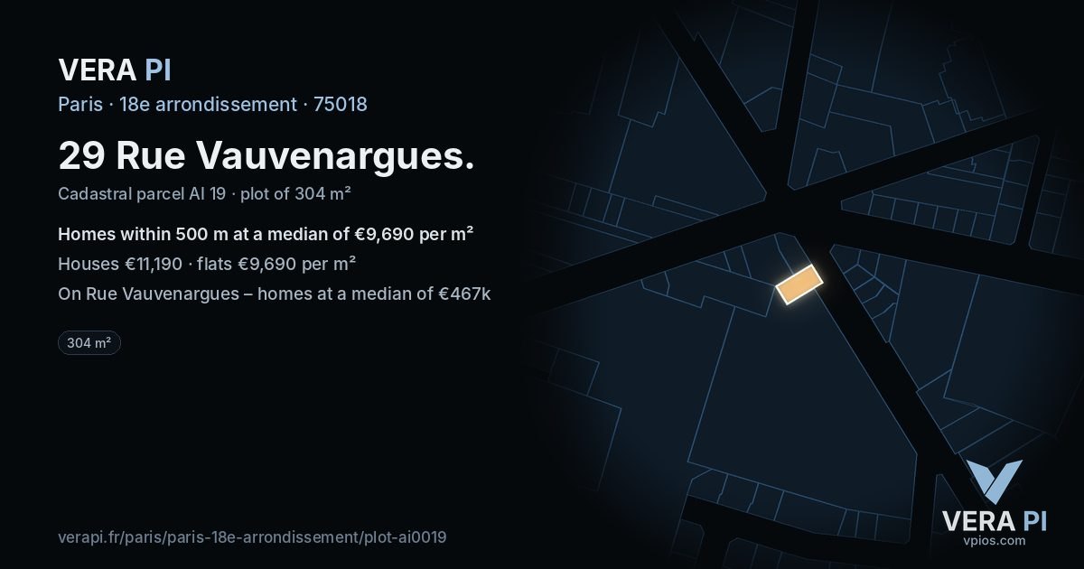 29 Rue Vauvenargues, 18e arrondissement at night – the plot lit, the parcels around coloured by the prices near them