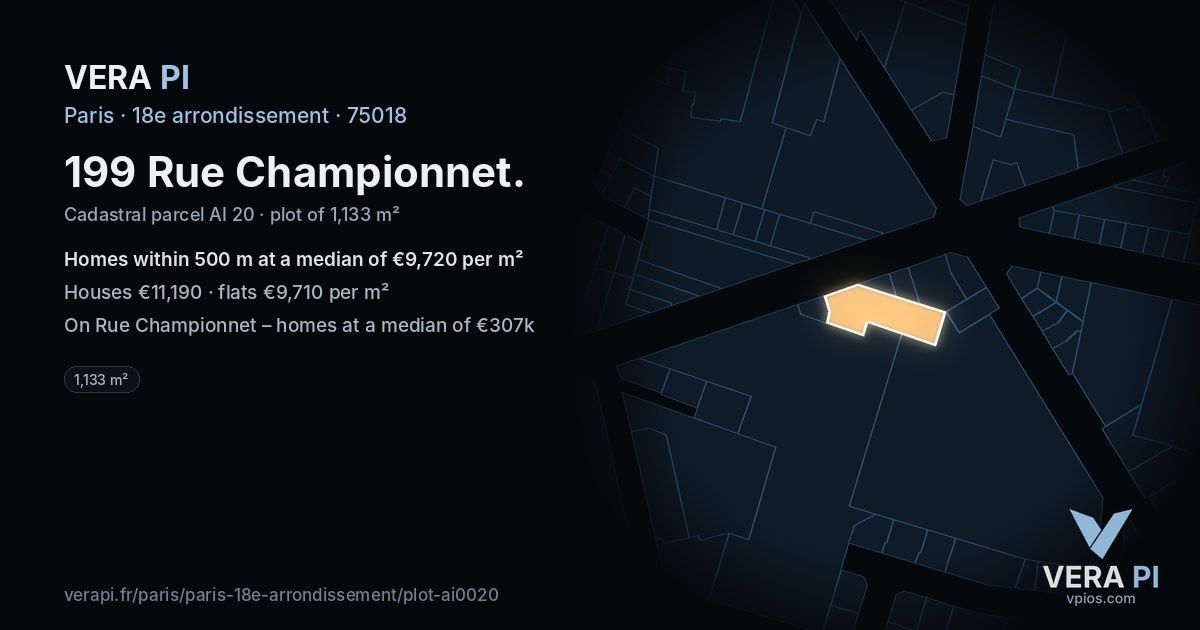 199 Rue Championnet, 18e arrondissement at night – the plot lit, the parcels around coloured by the prices near them