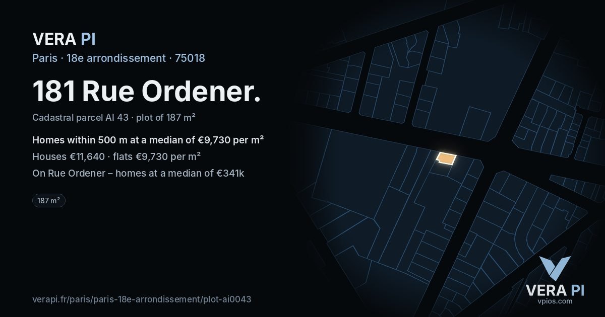 181 Rue Ordener, 18e arrondissement at night – the plot lit, the parcels around coloured by the prices near them